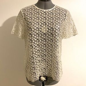 Kate Spade Gold & Ivory Lace Flower Top (Sz 12)